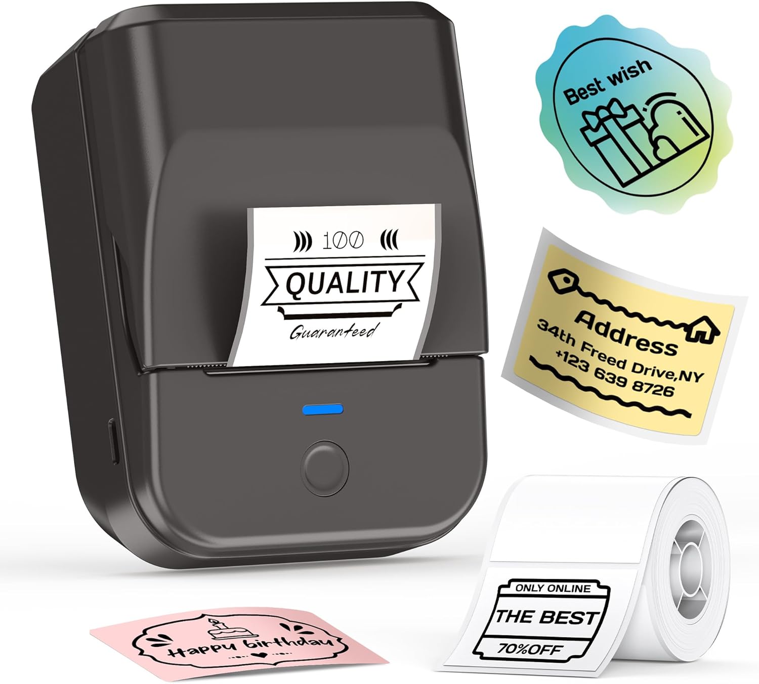 Label Maker Machine with Tape, PM240 Thermal Label Printer, Portable Label Maker for Small Business, Office, Home Organization, 40x30mm Waterproof Labels, Sticker Printer for Phone & PC, Set2