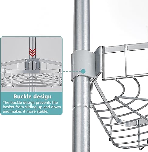 Miniatura 3 de WPT Organizador de esquina gris para baño, poste de tensión de acero inoxidable, estante esquinero de ducha para almacenamiento de champú, estantes