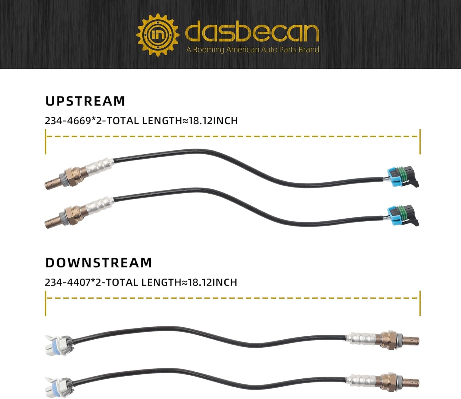 Dasbecan Oxygen O2 Sensor 4Pcs Upstream Downstream Compatible with 2003-2007 Chevrolet Chevy Suburban Silverado 1500 2500 3500 V8 6.0L, GMC Yukon Sierra Cadillac Escalade Hummer H2#234-4669 234-4407