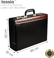 TASSIA Bőr Aktatasca Fekete Expandálható Táska Férfiaknak 5