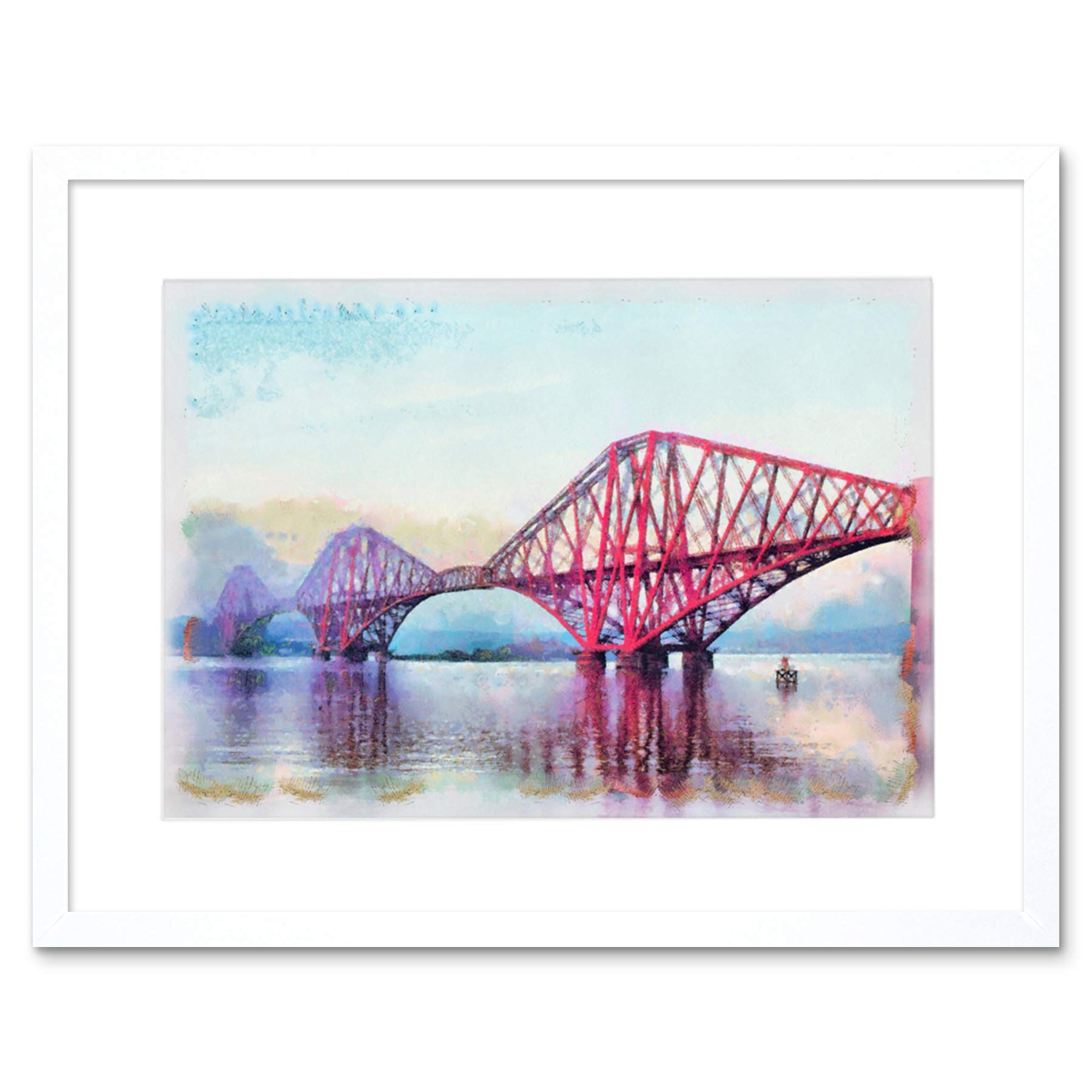 Wee Blue Coo Painting Landmark Forth Bridge Edinburgh Scotland Framed Wall Art Print
