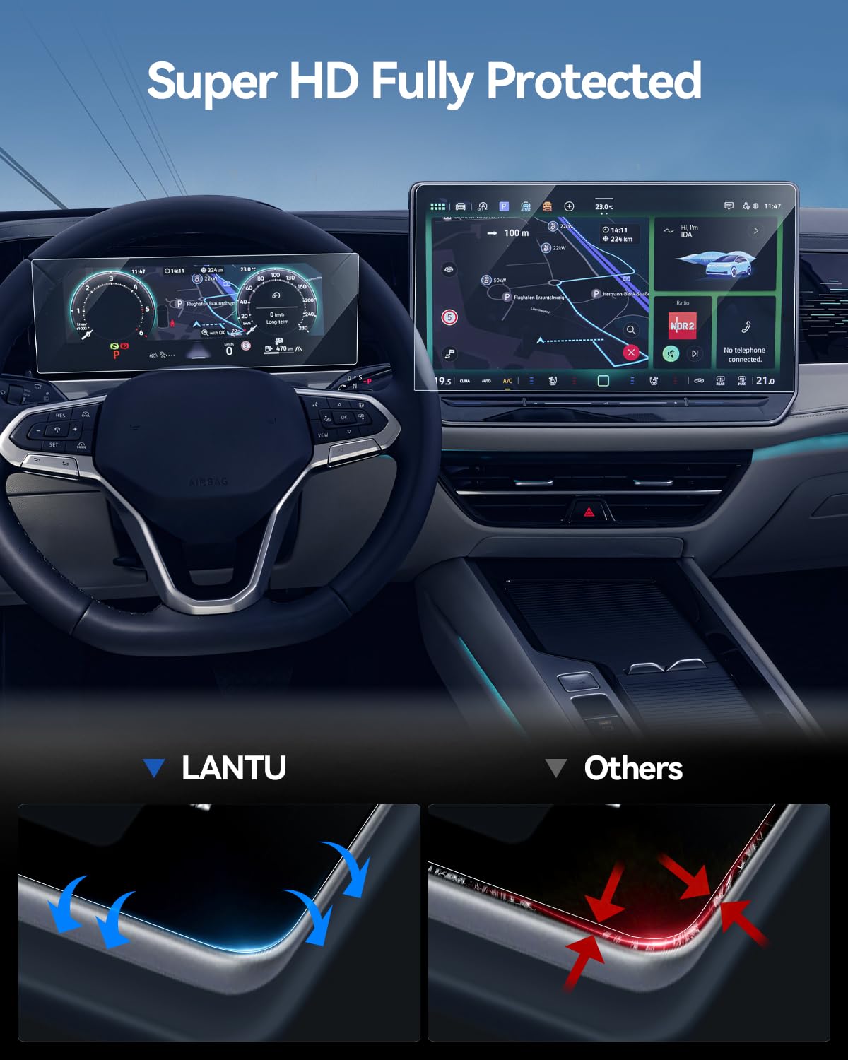 9H Schutzfolie für Passat B9 Variant 2024-2026 15 Zoll Navigation und 10.25 Zoll Digital Cockpit für VW Pasat B9Displayschutzfolie Anti-Kratzen Screen Protector