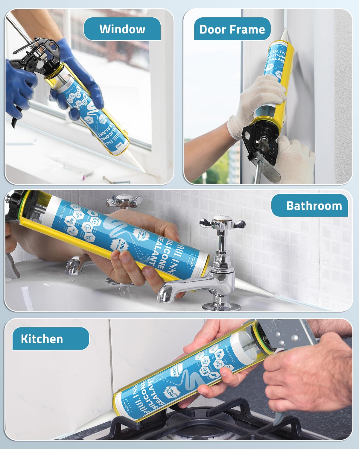 PAULINN Silicone Caulk - Waterproof Sealant (4 Packs) -7