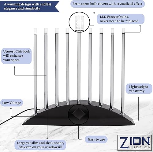 Miniatura 3 de Zion Judaica - Menorá eléctrica grande LED para Hanukkah - Nueva Hanukkiah estilo clásico de arco negro y plateado, 14 pulgadas de ancho x 12.5