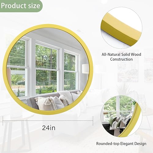 Miniatura 172 de JJUUYOU Espejo circular de pared redondo para baño, espejo de tocador gris, pequeño círculo decorativo para pared, marco de madera, espejo