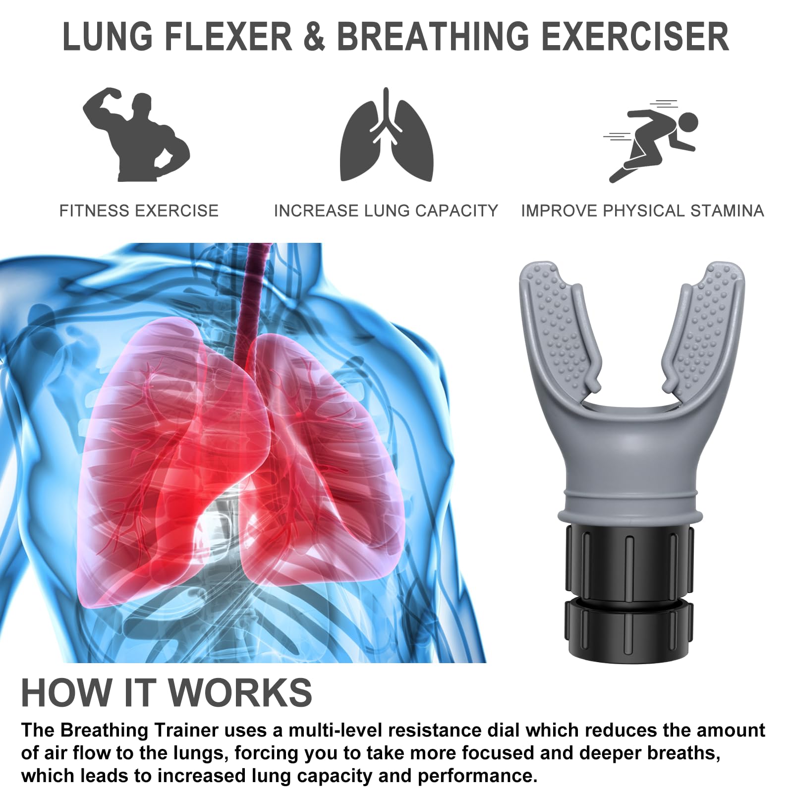 Respiratore Allenamento, Espansore Polmonare di Respirazione, Esercizio Respiratorio per Polmoni, Respiratore Spirometro Aumenta la Forza Respiratoria per Terapia Respiratoria (Grigio)