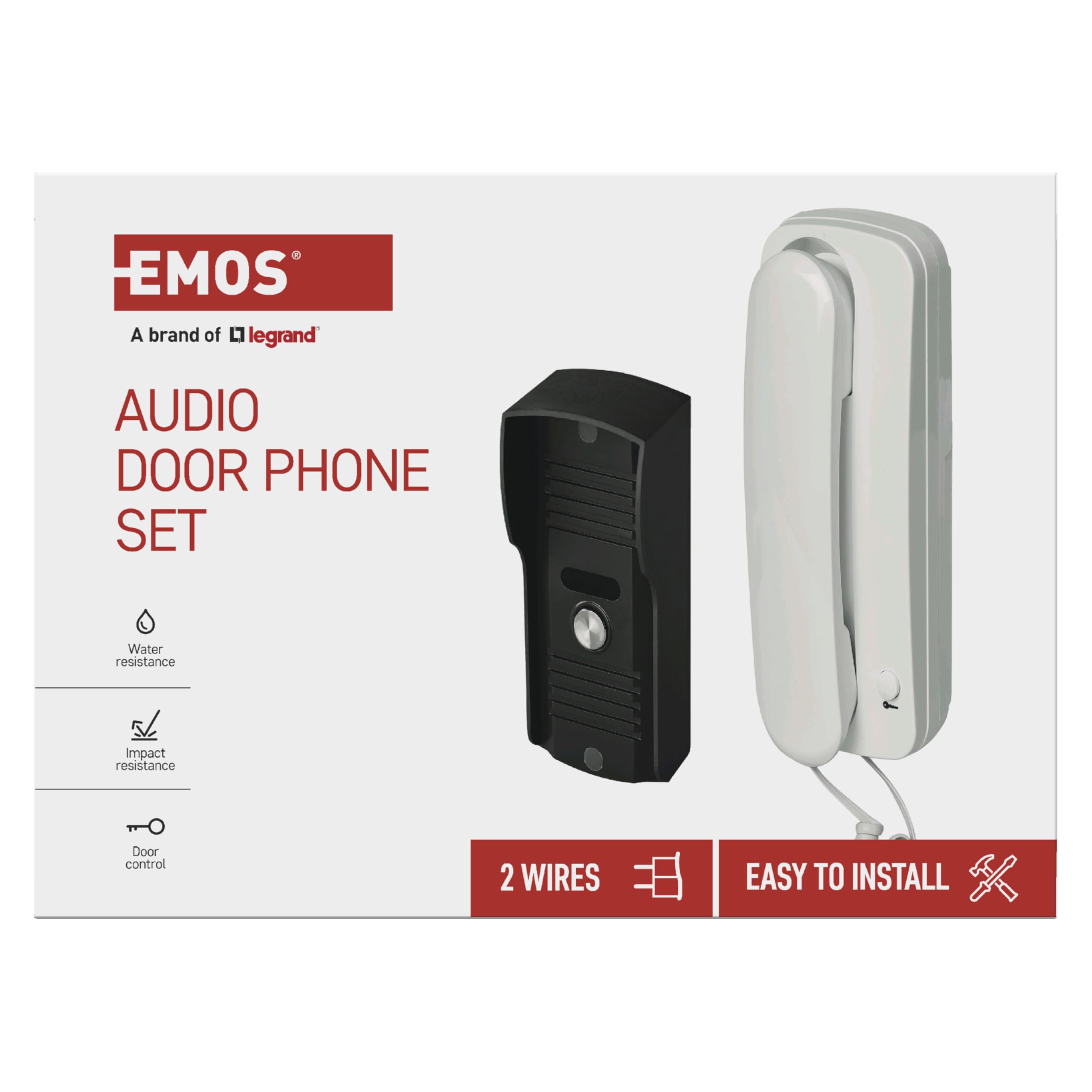 EMOS Juego de intercomunicador para Puerta de Audio con Apertura de Puerta, diseño Elegante, fácil de Usar