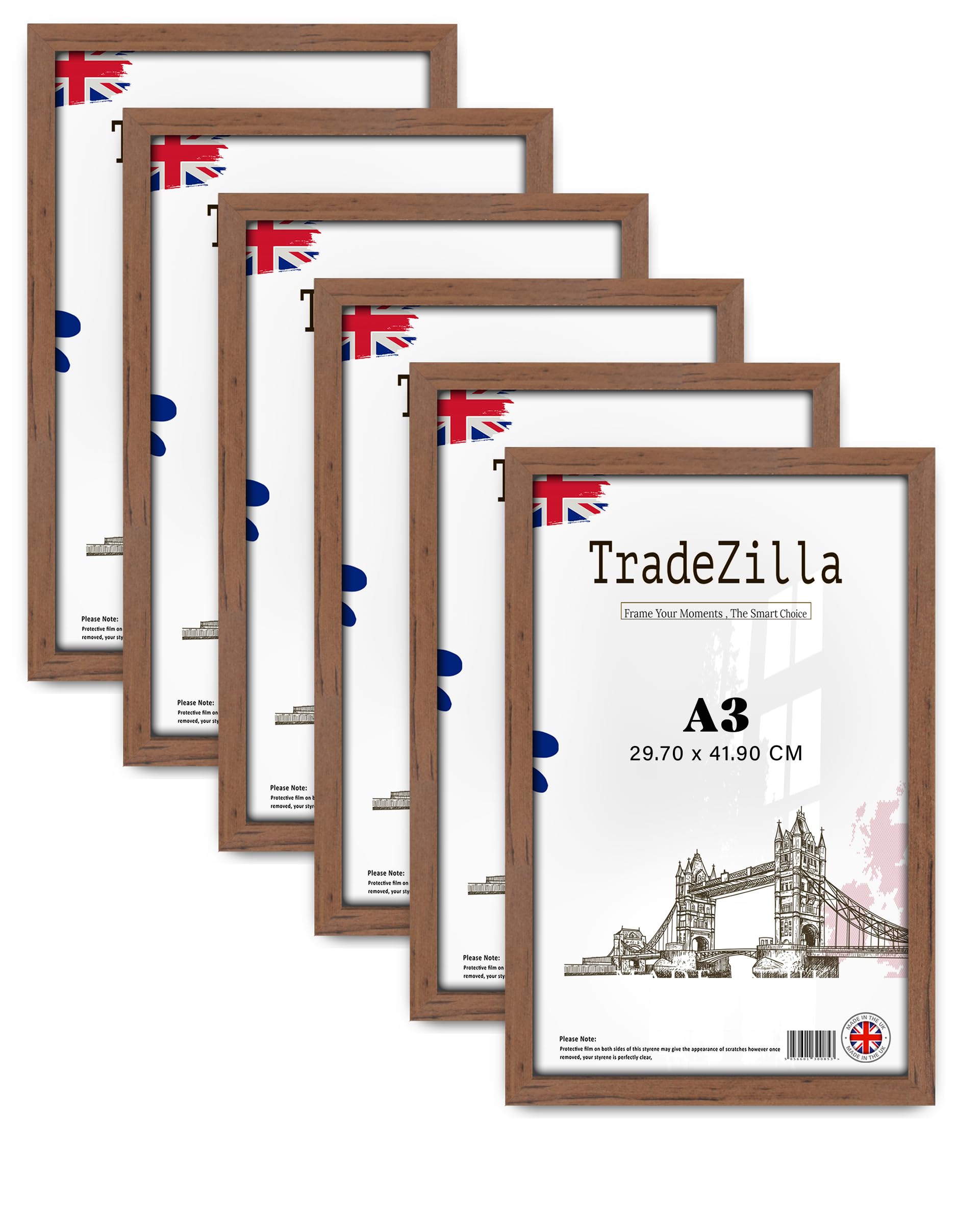 TradeZilla pack of 6 Eton Wood Puzzle A3 (29.70 x 41.90 CM) Frames, Certificate, Medium Walnut Engineered Wood Frames| 16 x 11 Inch MDF Frame 297 x 419 mm [ Walnut ]