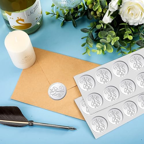 Miniatura 5 de 200 calcomanías en relieve para boda, redondas, sellos de papel de aluminio en relieve, calcomanías invitadas para sobres, invitaciones, decoración