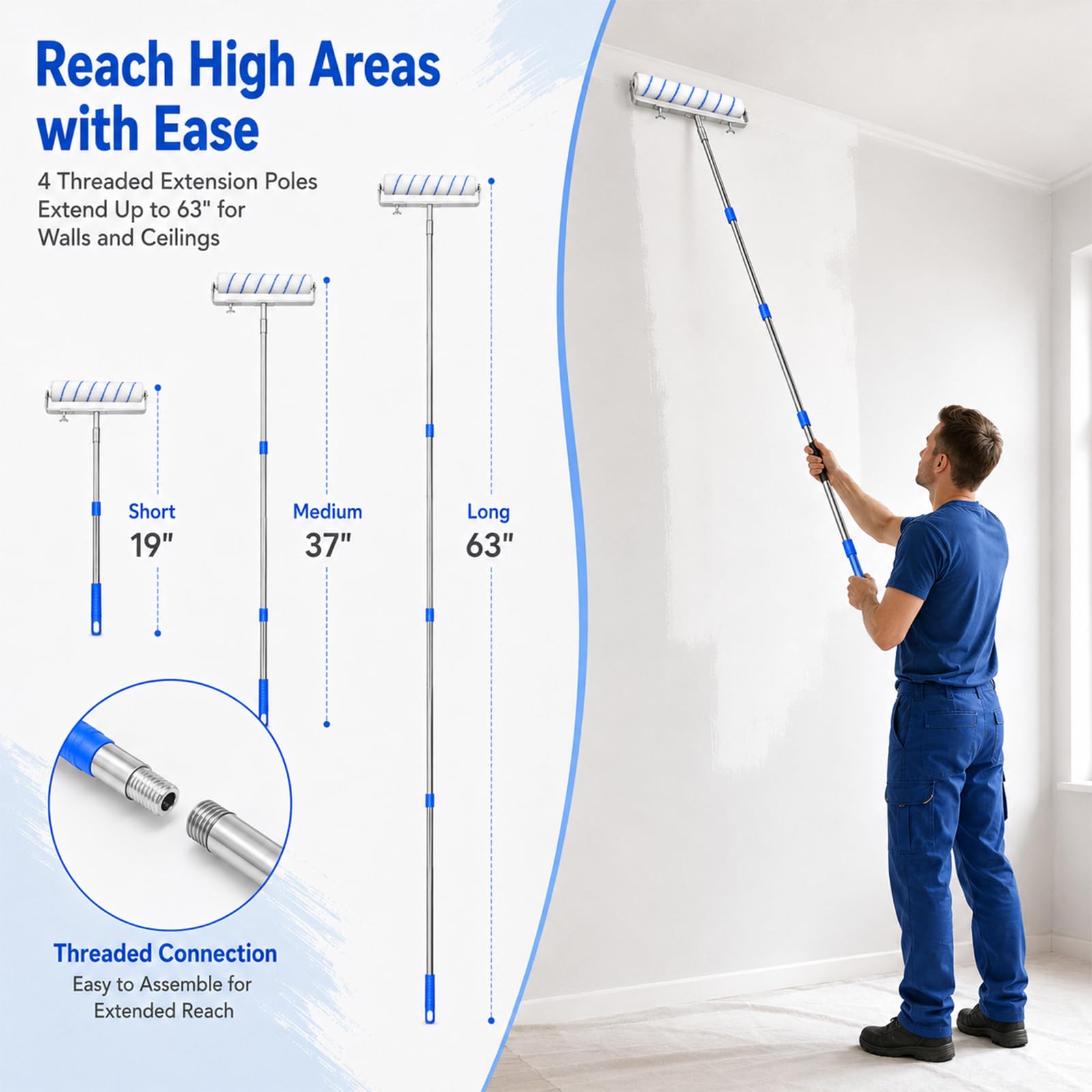 El juego de rodillos de pintura de 18 pulgadas incluye 6 rodillos de marco ajustable y pila de extensión para pintura de pared de techo