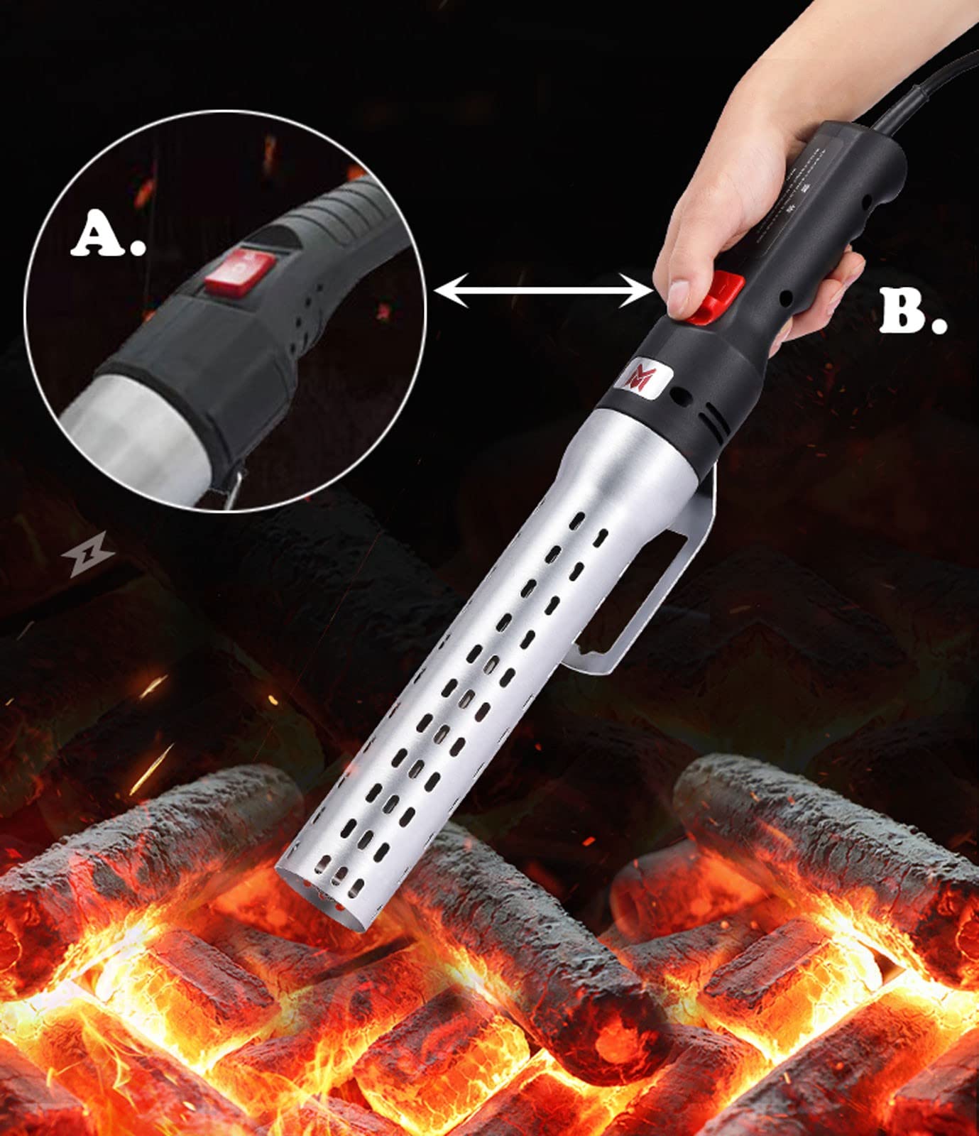 Encendedor Carbon Electrico, Multifunción Encendedor Barbacoa Hasta 650 ° C, Encienda Carbón o Leña Rápidamente, Herramienta de Barbacoa para Chimenea(Color:B)