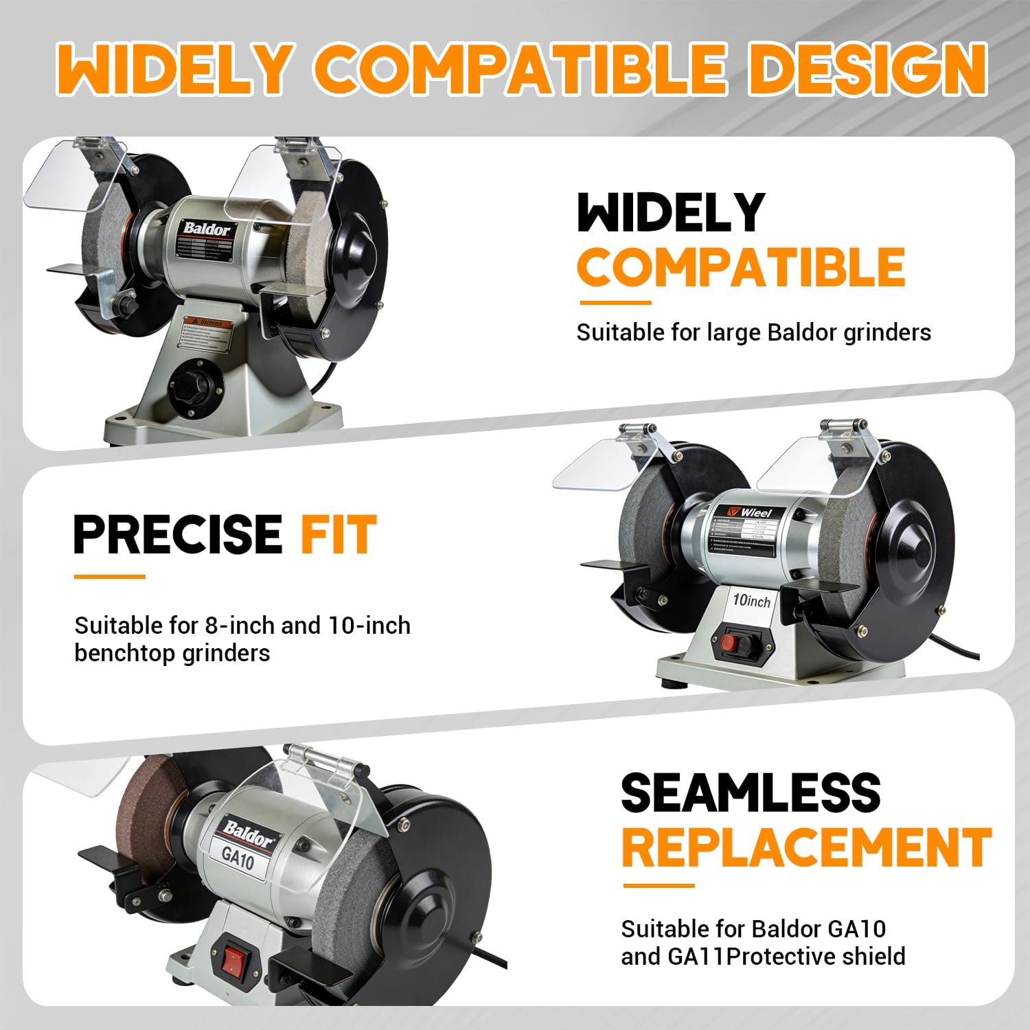 Universal Bench Grinder Shields - Sold as Pair, Eye Shield Mounting Assembly for 8-inch Baldor Bench Grinder (Black)