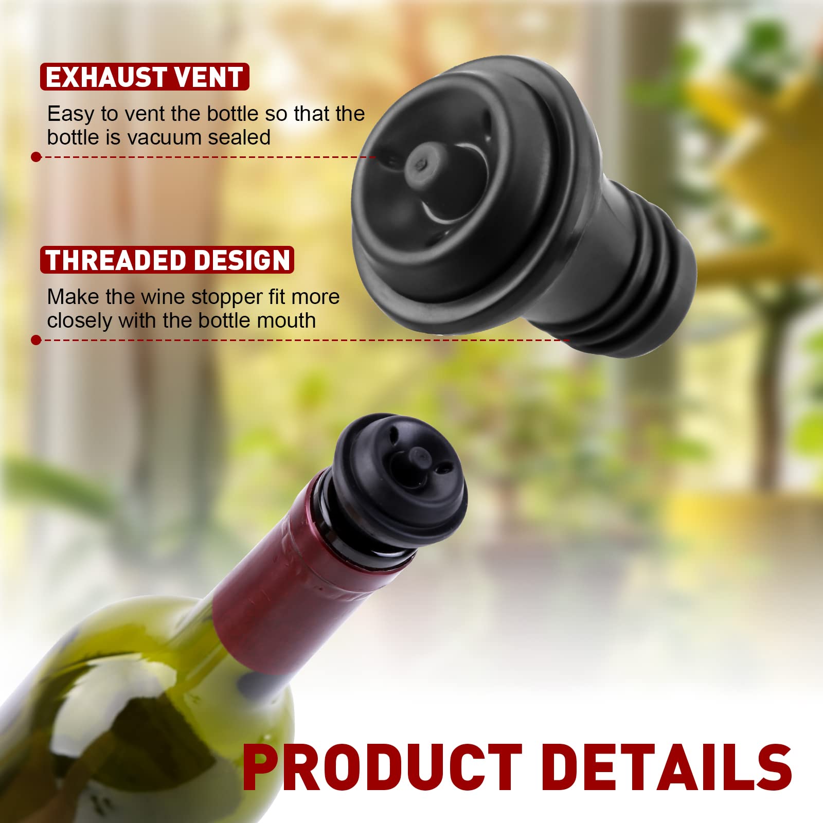 24 tapones de vino al vacío, tapones de vino de goma, tapones de vacío para preservar el sabor del vino, tapones de vacío para mantener tu vino fresco