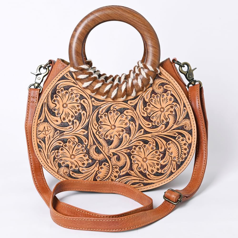 American Darling Hand-Tooled Western Leather Clutch Bag with Floral Carving | Genuine Leather Purse for Everyday & Travel