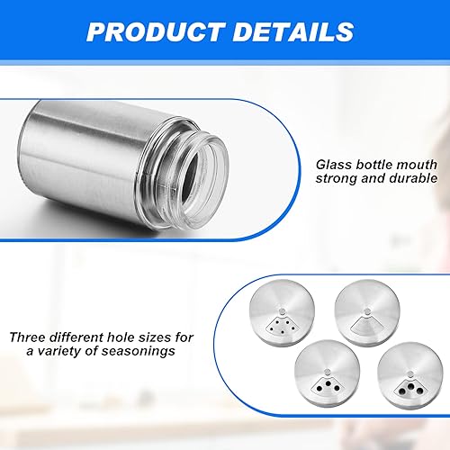 Miniatura 3 de Dandat 24 saleros y pimenteros de acero inoxidable con agujeros ajustables para verter y ventana de vidrio, dispensador de sal de 3.4 onzas, tarros