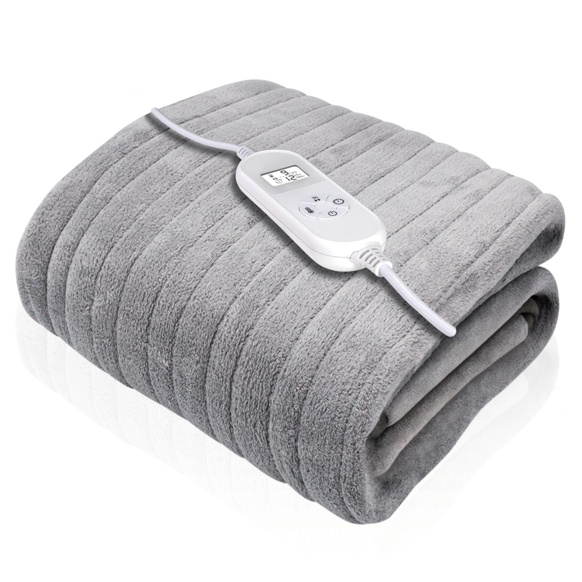 Dreamcatcher Luxurious Silver Heated Throw Electric Blanket, 160 x 120cm Heated Blanket Machine Washable Soft Fleece Electric Throw Overblanket with 12HR Timer and 9x Control Heat Settings