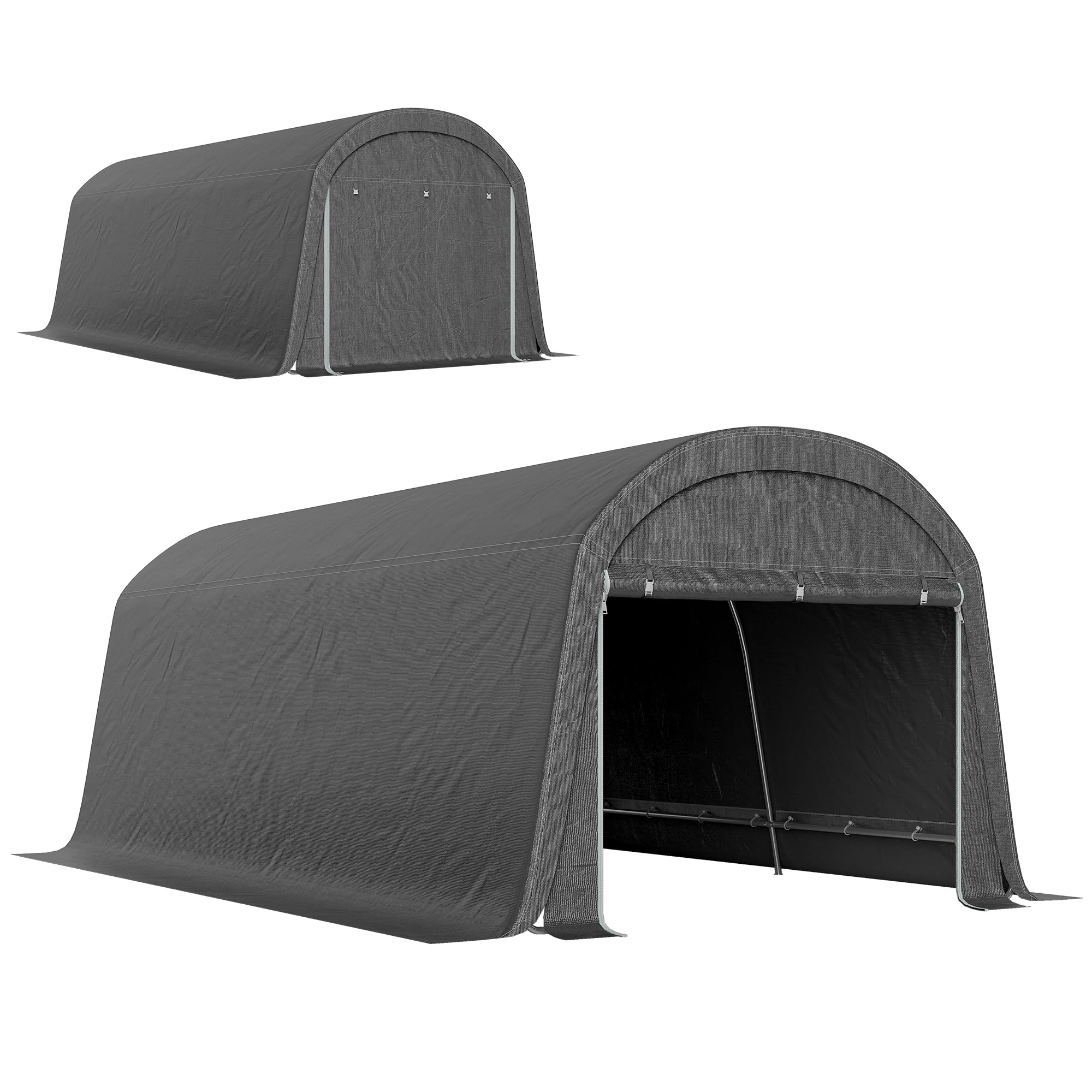 Outsunny 10' x 20' Portable Shed, Waterproof Motorcycle Bike Tent with Roll-up Zipper Door, Galvanised Steel Frame, Outdoor Storage Shed for Garden Tools, Dark Grey