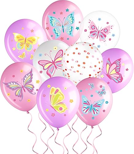 Libima 45 globos de látex de mariposa para decoración de cumpleaños, globos de látex de hadas rosas y moradas, decoraciones para niñas, princesas,