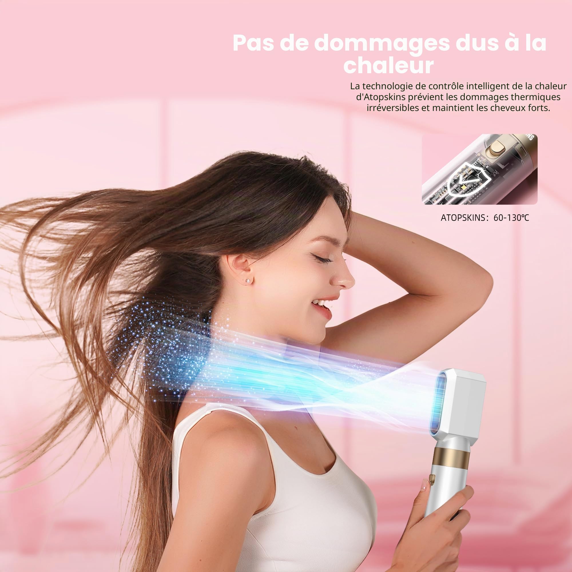 Atopskins Airbrush Hair Styler 6 In 1 Air Styler avec Seche Cheveux Brosse Soufflante, Brushing Brosse Soufflante, Boucleur a Air, Magic Styler pour Donner Du Volume, Boucler