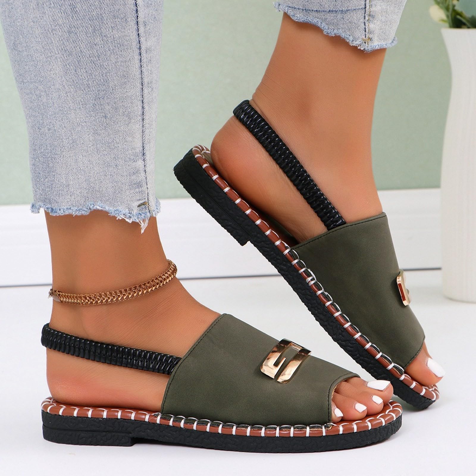 Sliders - Zapatos elásticos de tela para mujer, tallas grandes, Green, 40 EU