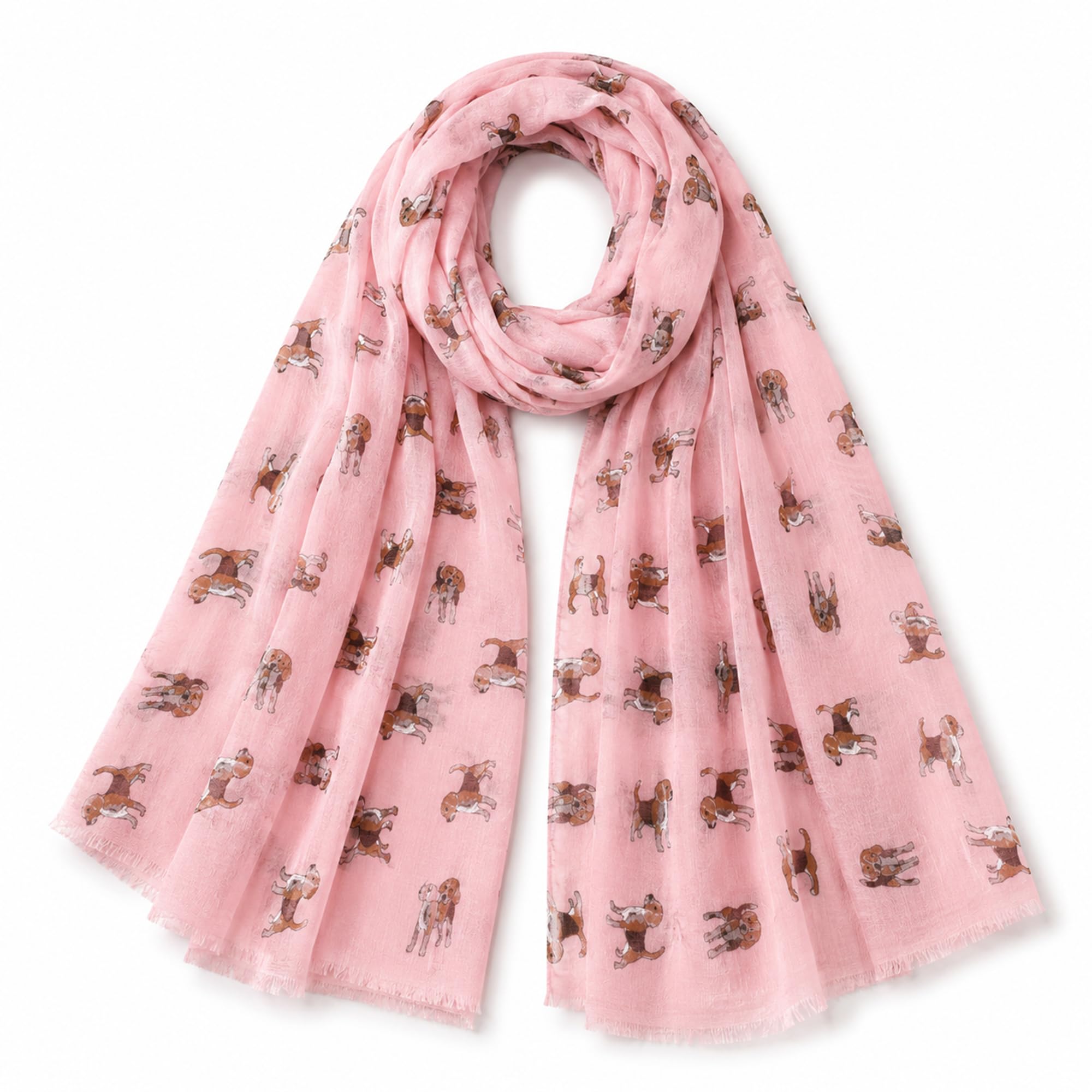 Furever Gifts Women's Pink Long Lightweight Beagle Dog Print Scarf Cotton Blend 180Cm X 70Cm