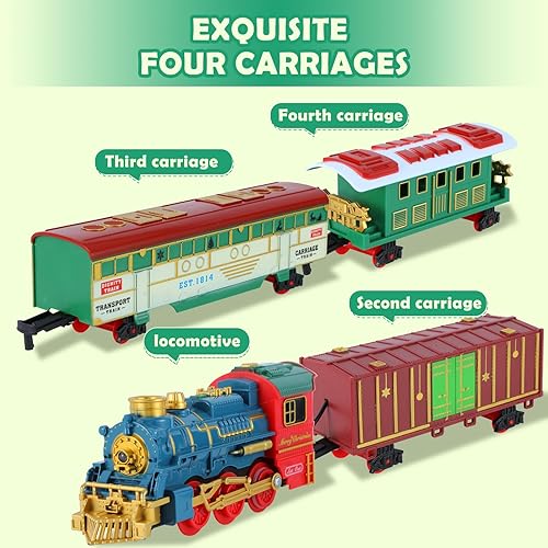 Miniatura 4 de Juegos de trenes navideños para alrededor del árbol, juego de tren eléctrico para niños y niñas, modelo recargable con aerosol, luces, sonidos,