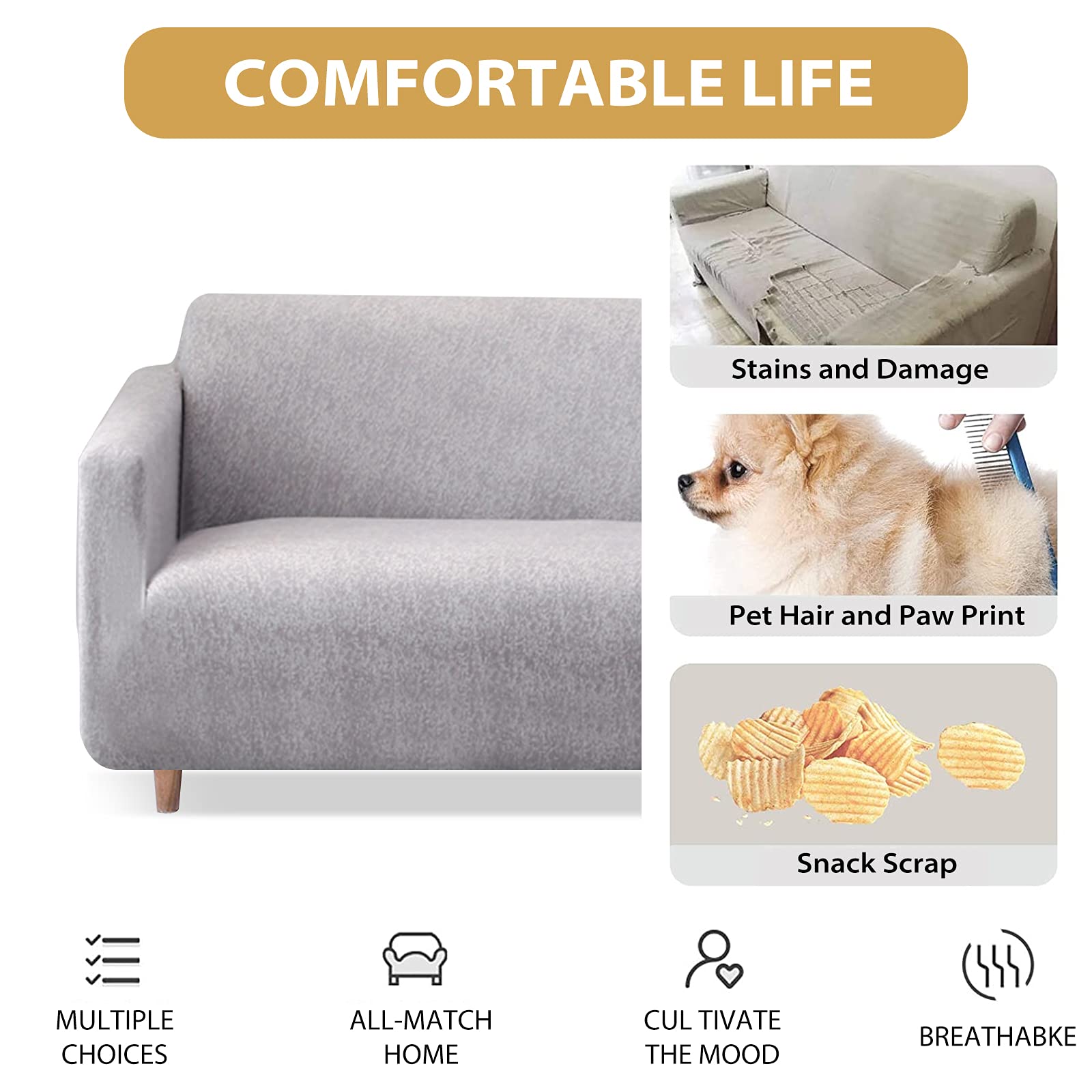 Fundas elásticas para sofá de 1/2/3/4 plazas, protector de piel, fácil ajuste para sala de estar, funda duradera para muebles, lavable a máquina, protección elegante