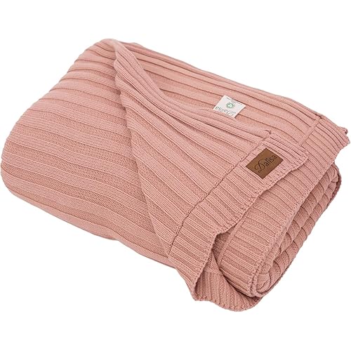 Dalisa 100% Organic Cotton Knit Blanket Denise, Soft and Lightweight, Breathable All-Season Throw for Sofa, or Lounge Area -GOTS Certified-Perfect for Home and Bedroom Styling (Light Rose, 50x60)