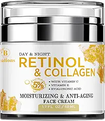 Creme de retinol para rosto antienvelhecimento: creme de rugas para rosto e pescoço com ácido hialurônico de colágeno - hidratante noturno para homens e mulheres - presentes de cuidados com a pele