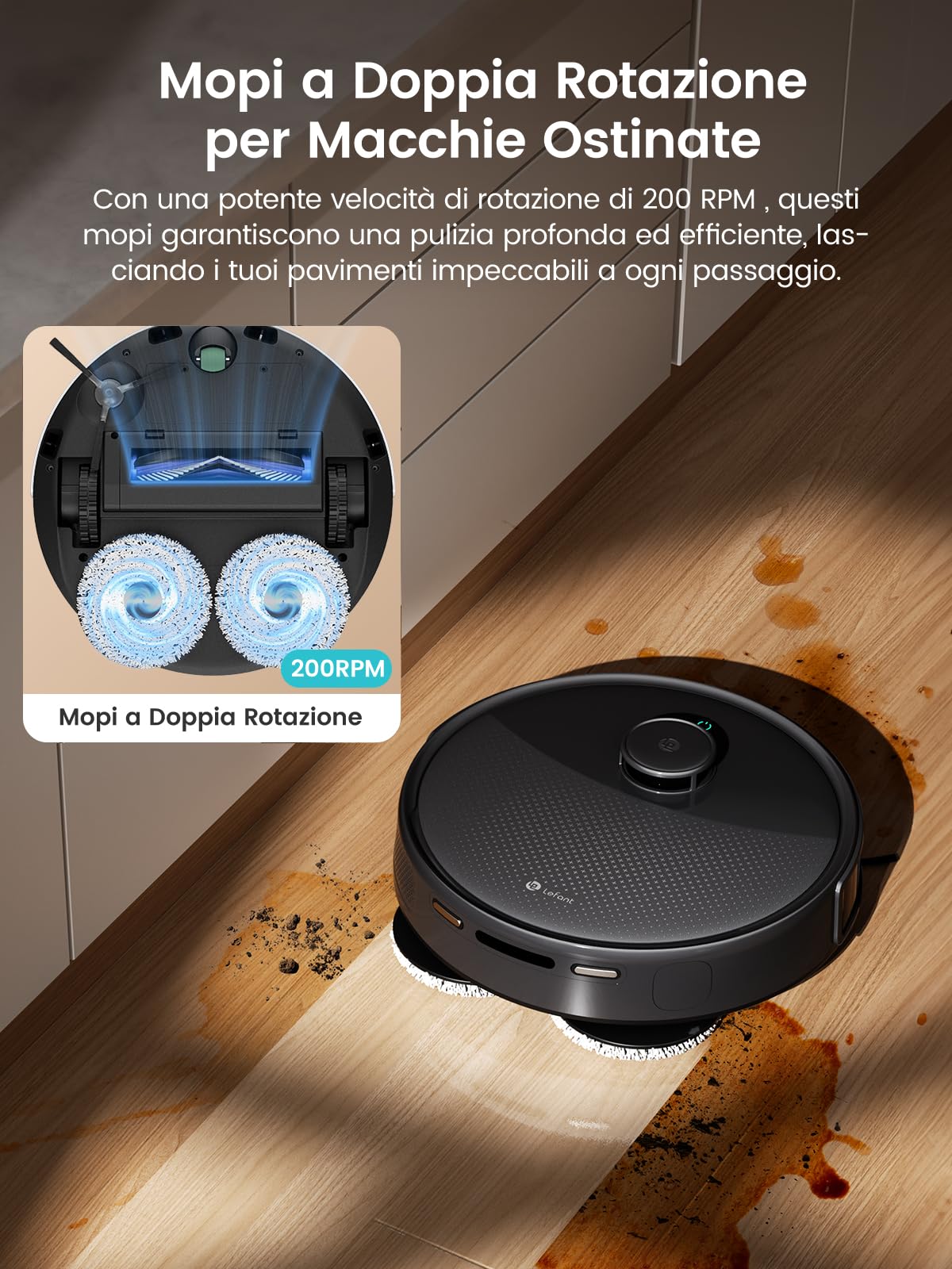 LEFANT M3 Robot Aspirapolvere Lavapavimenti con Mappatura, LiDAR dToF, 12000Pa, Ostacoli PSD, Stazione All-in-One, 3.2L Autosvuotante, Lavaggio Mop a 45°C e Asciugatura, WiFi 2.4G/5G, Alexa/APP, Nero
