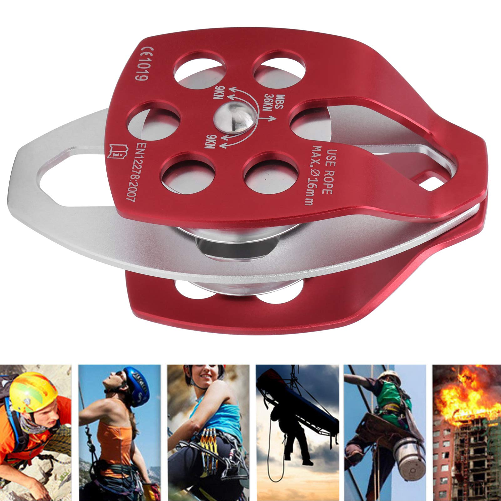 Alomejor Polea de Doble polea, polea de Cuerda giratoria, árbol Fijo, polea de Escalada en Roca, Rappel, arbolista, Equipo de Seguridad de Rescate