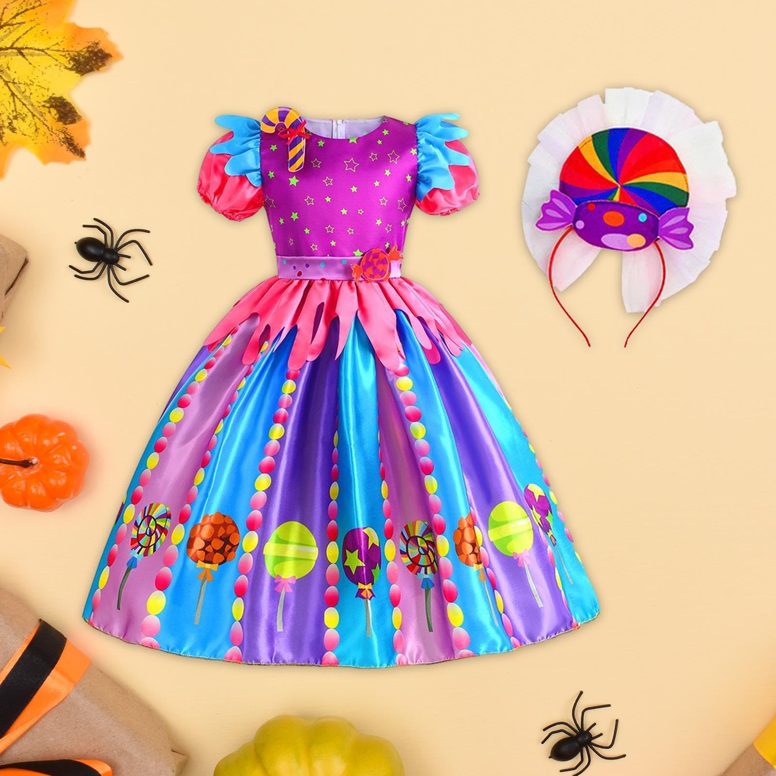 Oshhni Abito da bambina, vestito da caramella, abito da principessa, manica corta, abito arcobaleno, per spettacoli di carnevale, feste in, 120 cm