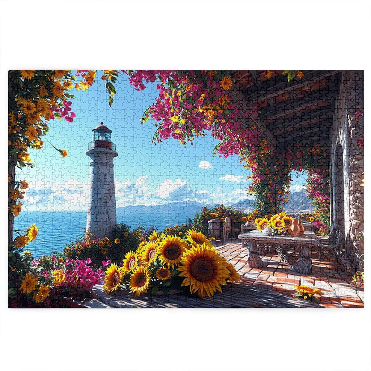 Puzzle 2000 elementów, latarnia morska, słonecznik, puzzle dla dorosłych, drewniane puzzle dla dorosłych, wymagająca łamigłówka, gra logiczna dla całej rodziny, drewniane puzzle, dekoracja salonu