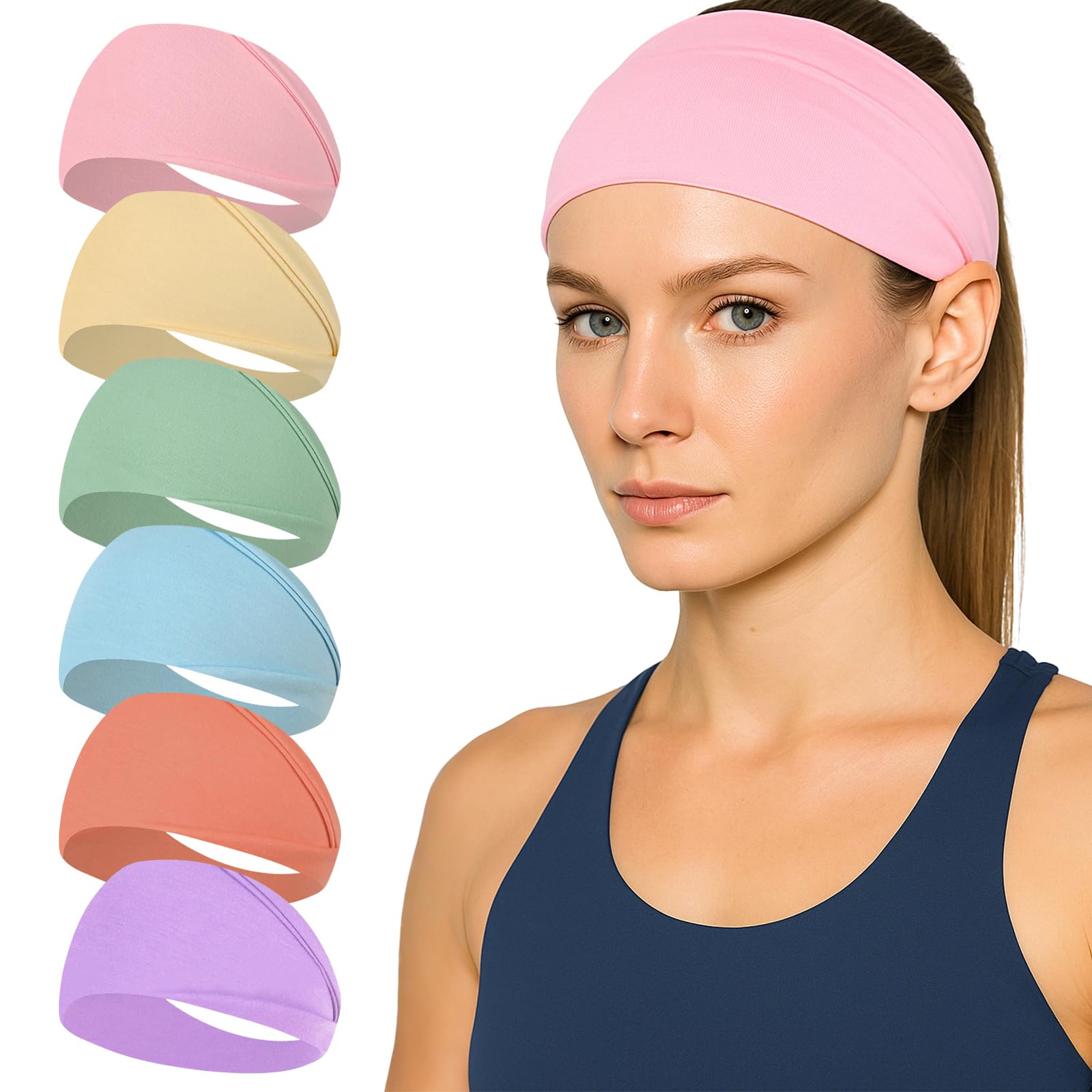Zyluniy Fascia Deportiva para Mujeres 6 Pcs Banda de Cabeza Atlética de Algodón de Absorción de Humedad, Banda Elástica de Pelo Transpirable Antideslizante Headband Deportivo Unisex para Correr Yoga