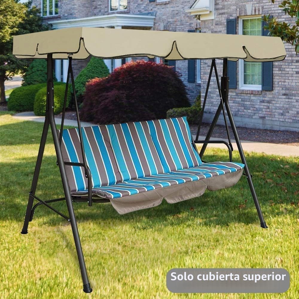 Toldo de balancín de jardín de 3 plazas, Impermeable, Techo de Repuesto para balancín Exterior Anti Rayos UV, Techo de Repuesto para Columpio, jardín terraza o balcón…