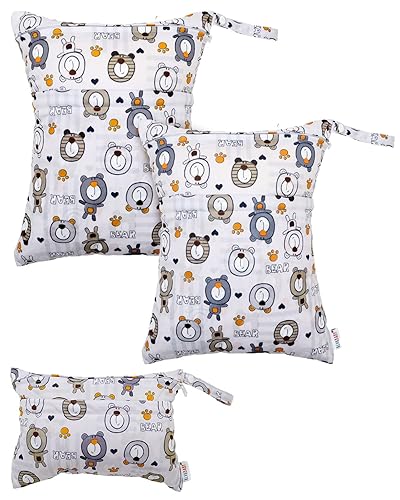 ALVABABY 3 bolsas para pañales de tela húmedos y secos, impermeables, reutilizables, con dos bolsillos con cremallera, para viajes, playa, piscina,