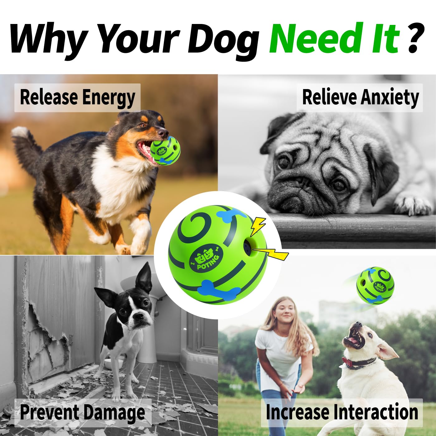 Pelota de risa para perros, 2 unidades, juguetes interactivos para perros, divertido juguete de sonido de risa, juguetes masticables para perros grandes, medianos y pequeños, divertidos sonidos