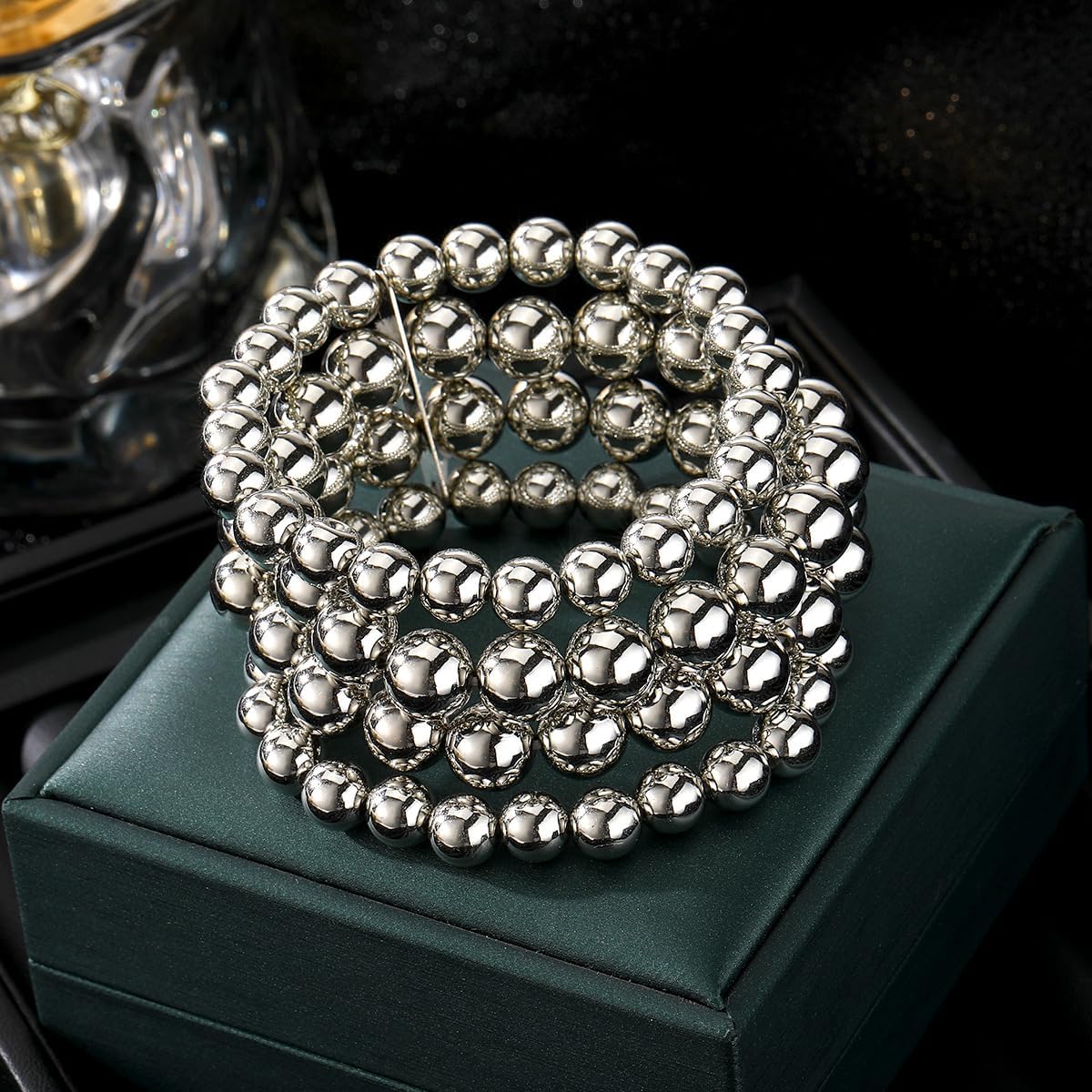 Chunky Gold Bead Bracelets Set for Women 14K Gold Plated Stackable Bead Ball Bracelets Set Boho Adjustable Stretch Beaded Ball Bracelet for Bridesmaid Bridal Party Jewelry - Image 4