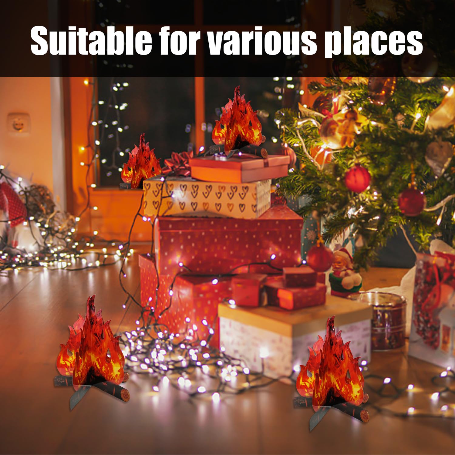 4 piezas de decoración para fiesta de fuego, caja de cartón de fuego, decoración occidental, accesorios de minihoguera urbana, adecuado para Navidad, Halloween, Pascua, hoguera de campamento