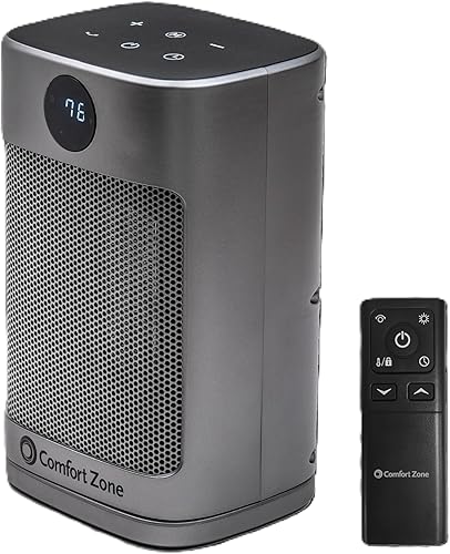 Miniatura 8 de Comfort Zone - Calentador de escritorio oscilante con control remoto para uso en interiores, termostato ajustable, protección contra