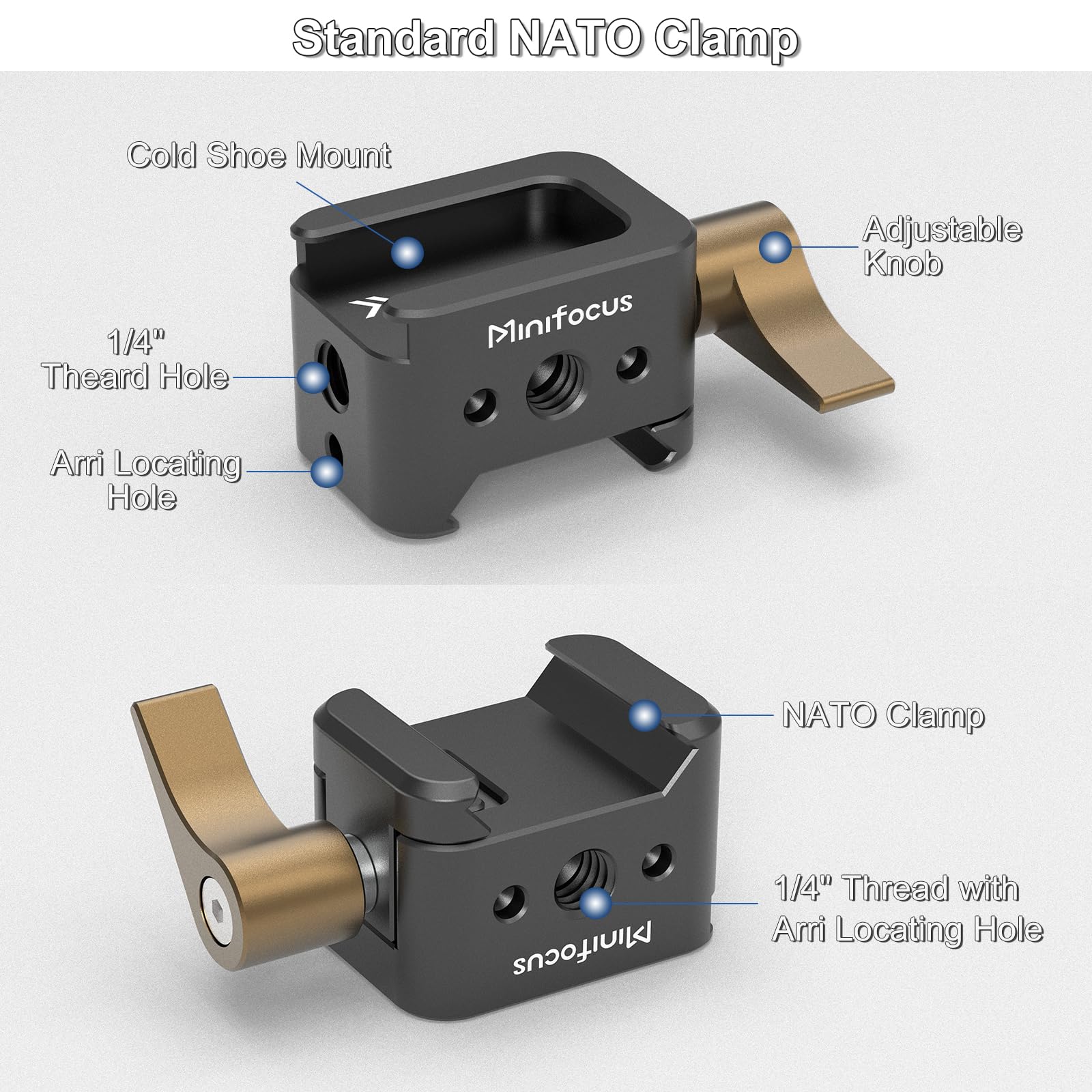 NATO Clamp to Cold Shoe Adapter, Aluminum Alloy Quick Release NATO Rail Lock Clamp with 1/4