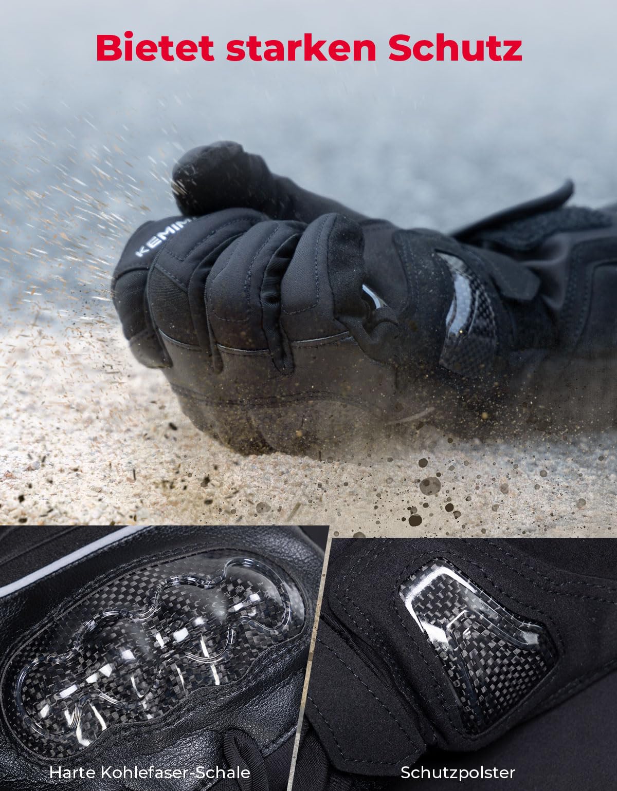 KEMIMOTO Winter Motorradhandschuhe, wasserdichte und Winddichte Motorradhandschuhe für 0°C~5°C, Verschleißfeste Handschuhe mit Kohlefaserschale,Touchsreen Winter Thermo Handschuhe für Skifahren