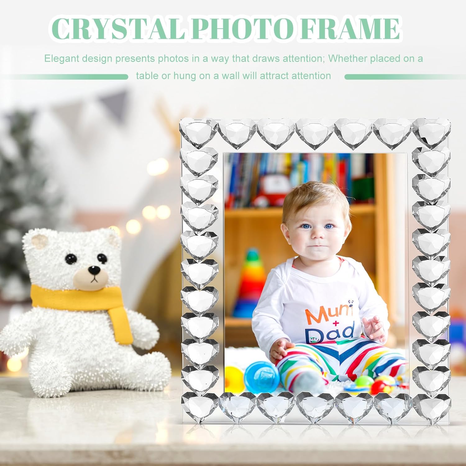5x7 Inches Crystal Picture Frame Standing Clear Wedding Photo Frame for Home Tabletop Display Boutique Craft Decor (Heart)