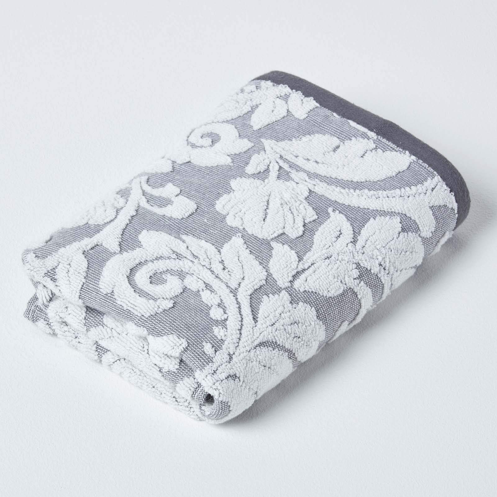 Homescapes Gris Grey Hand Towel 600 Gsm Cotton With White Damask Pattern