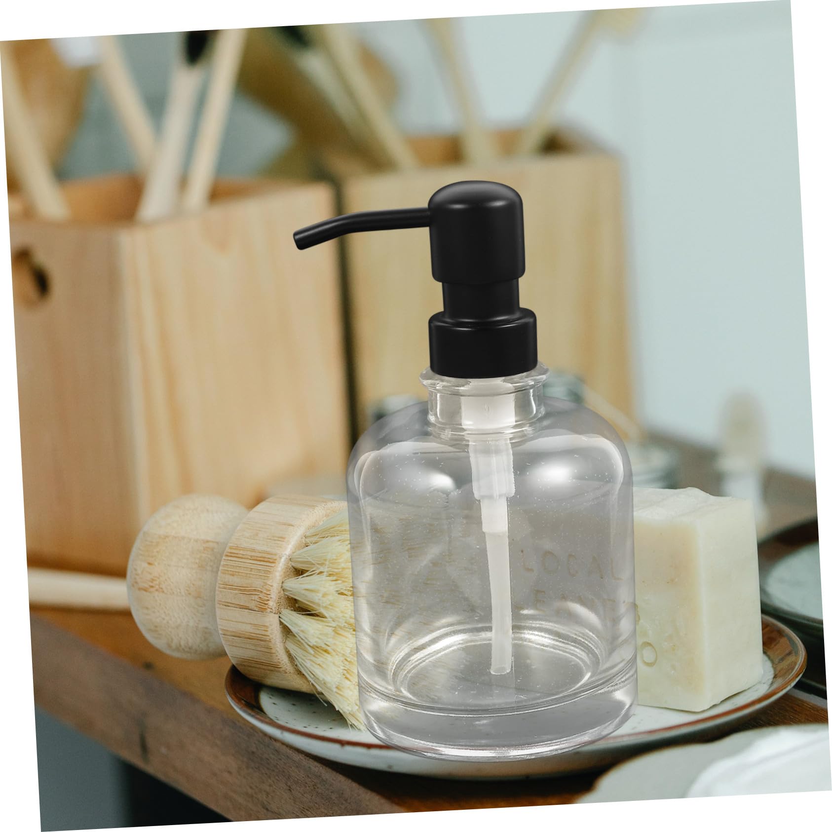 Dispensador de Champú de Vidrio con Bomba, 2 Botellas de 12 Oz | Bomba de Acero Inoxidable, Reutilizable y Portátil, para Baño y Oficina, Diseño Simple