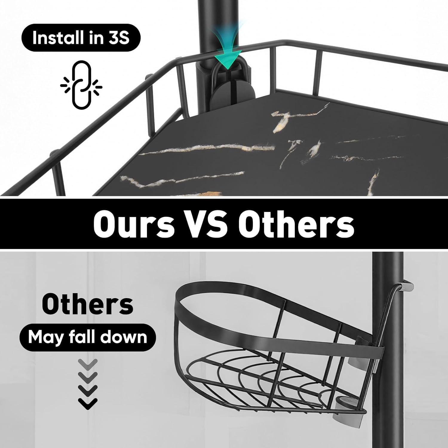 BlumWay Corner Shower Caddy Tension Pole, 4-Tier Adjustable Shower Organizer Shelves, Rustproof Bathroom Shower Organizer Corner Shelf for Bathtub Shampoo Storage, 32 to 116.5 Inch Height