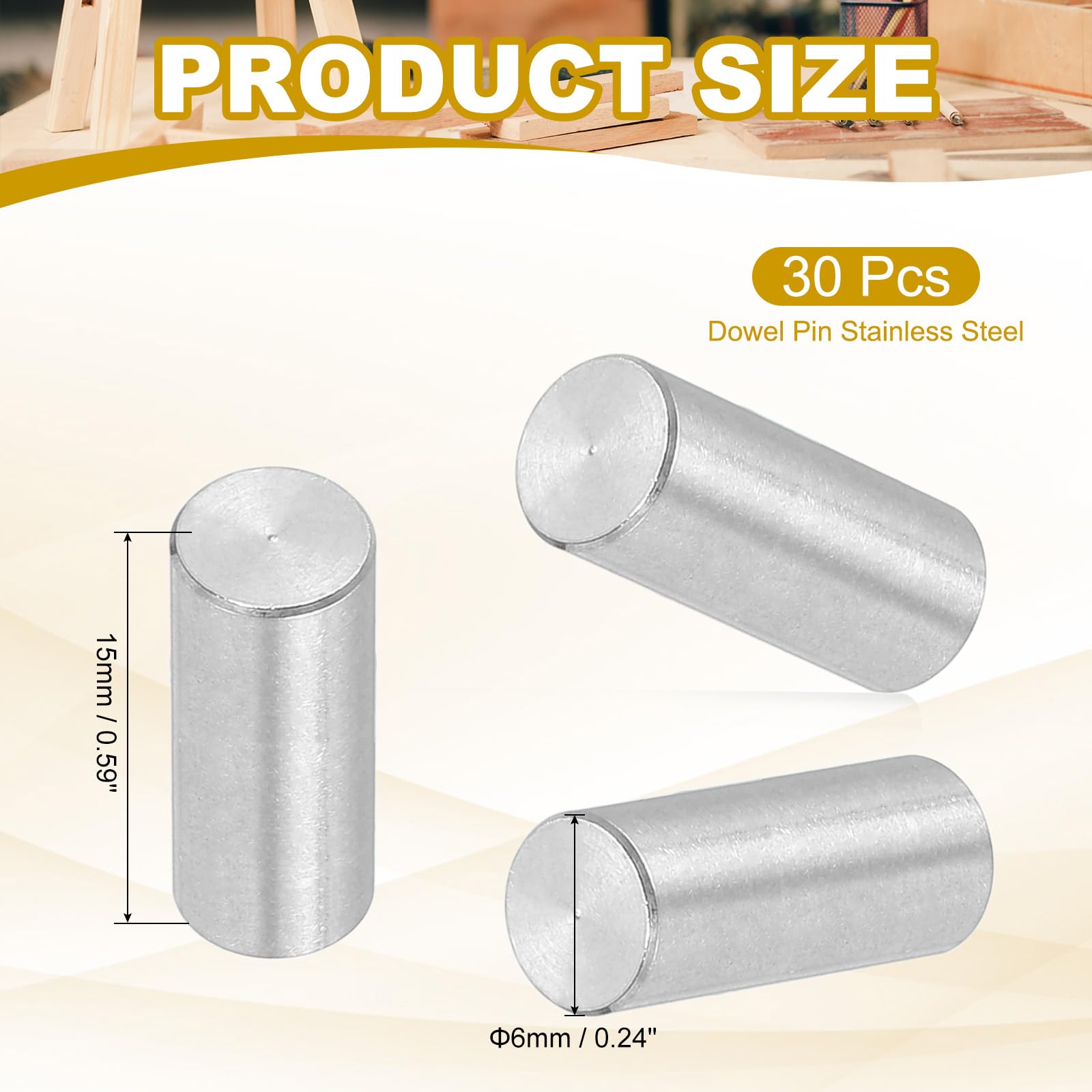 PATIKIL 6mm x 15mm Dowel Pin Stainless Steel - Image 2