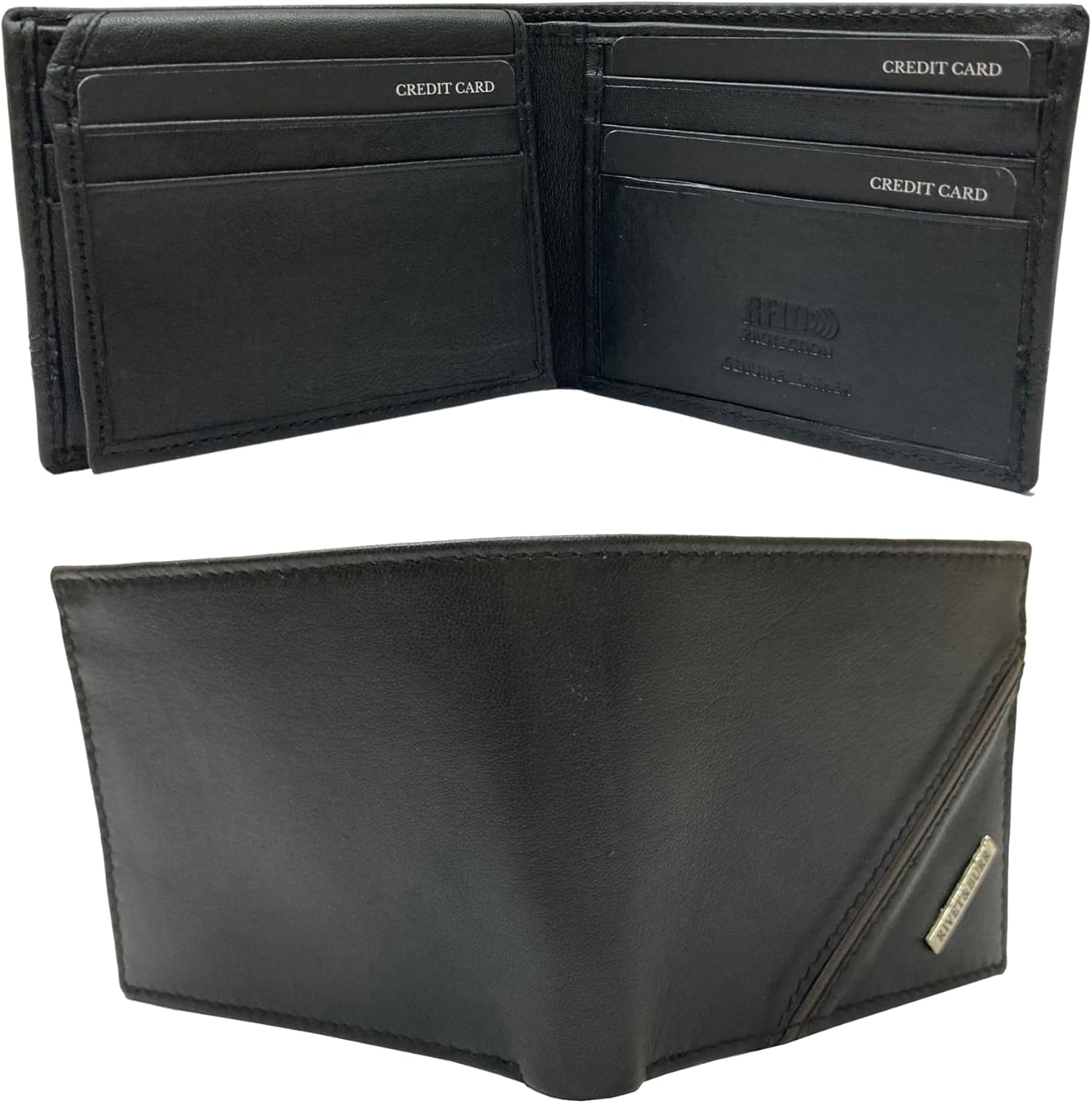 RIVET & BURR Genuine Leather Bifold Wallet for Men – RFID-Blocking Slim Wallet - Gift Box, Vanity Tray & Keychain with Textured Stripe Design & Metal Logo Badge (Black) - Image 5