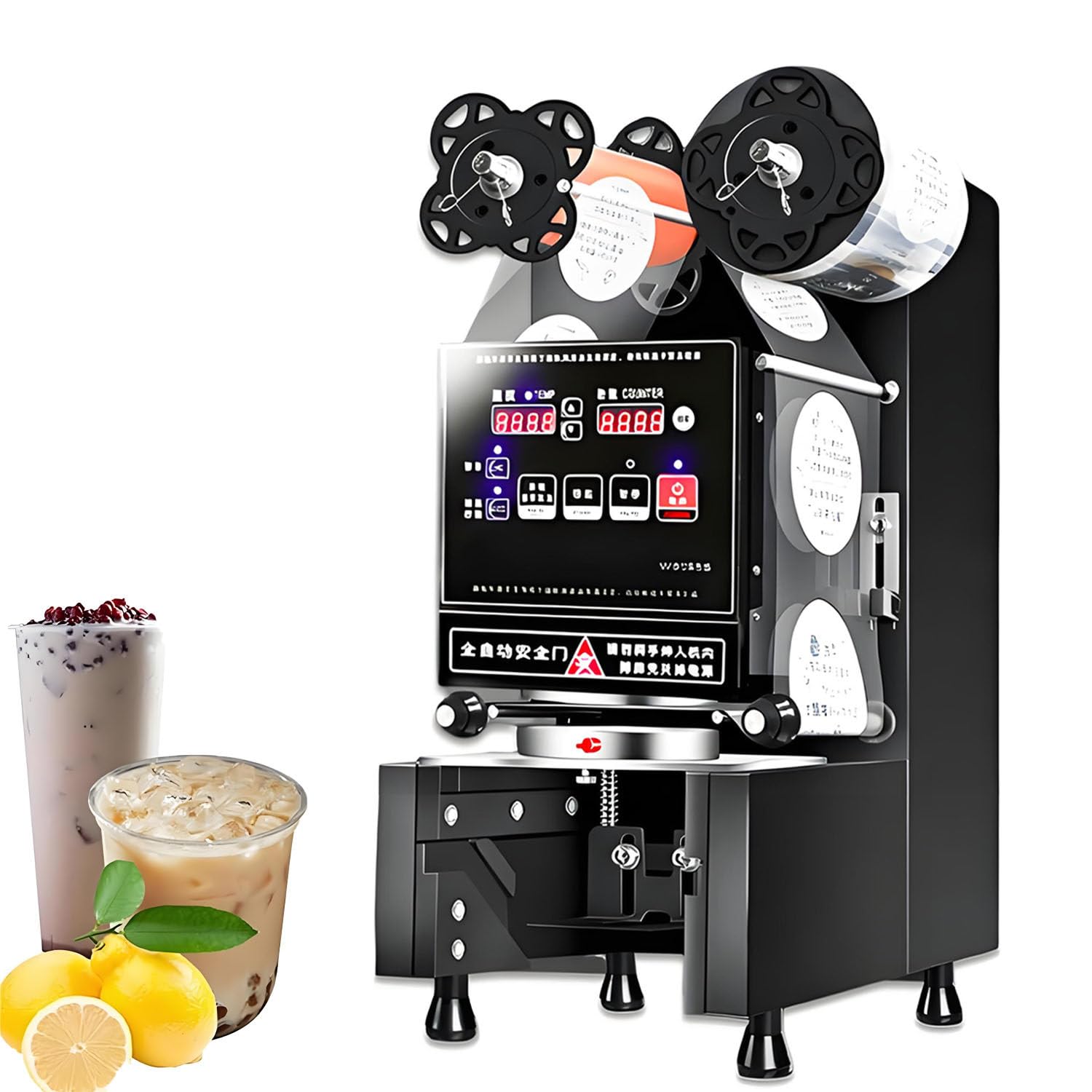 AiODiO Fully Automatic Electric Sealer，Commercial Cup Sealing Machine，Seals 500-650 Cups per Hour, Compatible with 90mm and 95mm Cups, Ideal for Milk Tea, Coffee & Smoothies Black