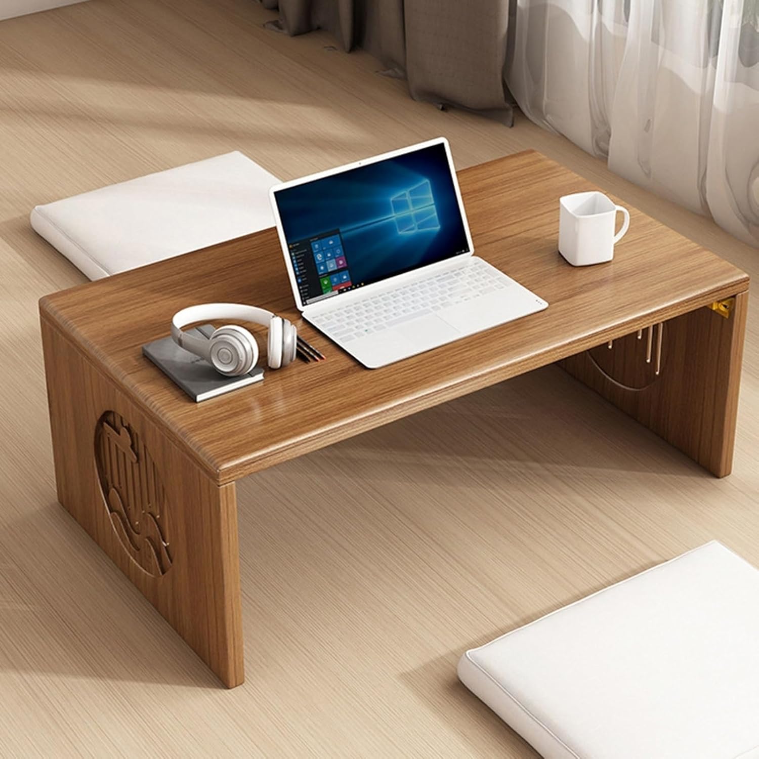Portable Low Coffee Table 31.5x15 in Japanese Floor Table Space Saving Wooden Desk for Sitting on The Floor No Assembly for Small Spaces and Living Rooms Office